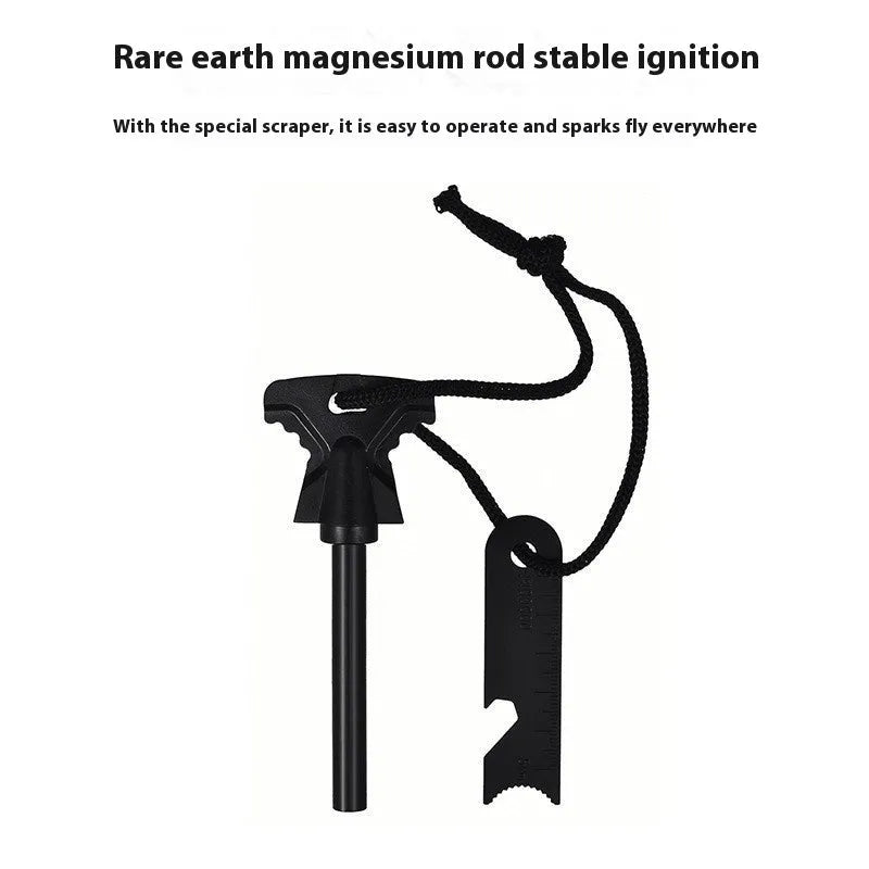 Stainless steel butterfly-shaped outdoor survival tool with fire starter striker and bottle opener.