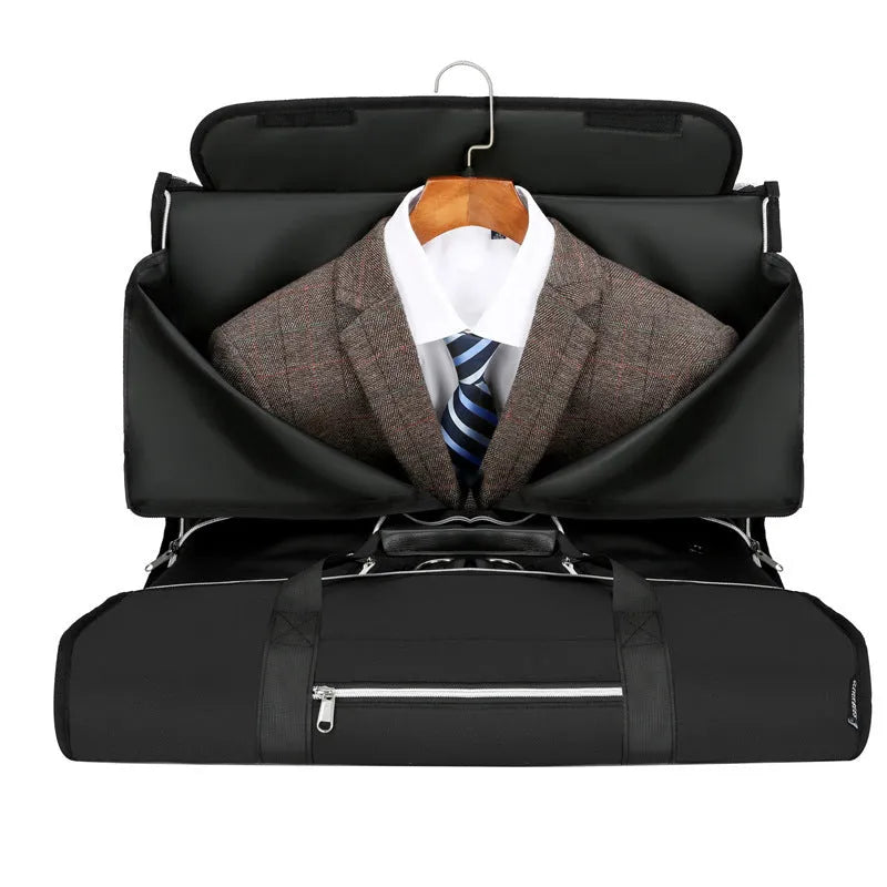 Multi-purpose Oxford cloth storage bag in grey colour, showing compartments and expansion feature.