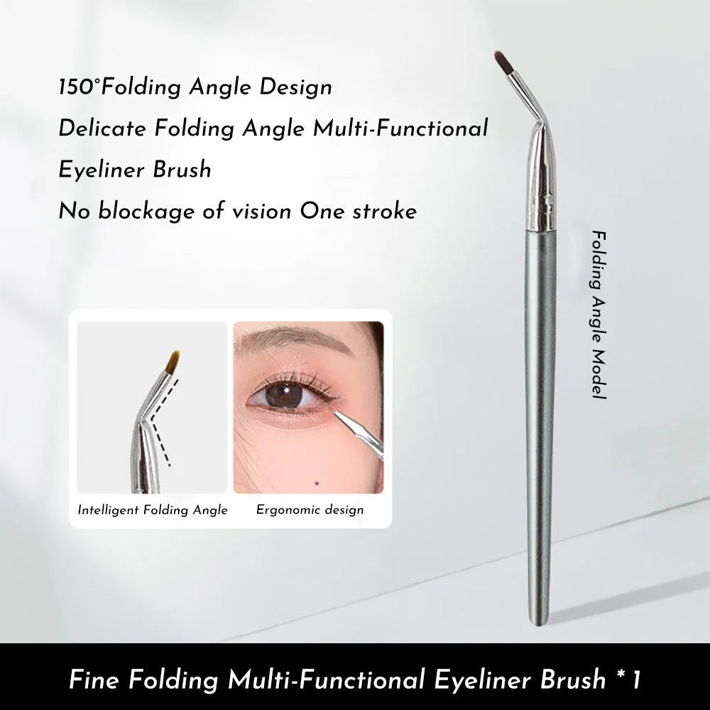 Bend head eyeliner brush with fine tip for under eye and tear trough concealer application