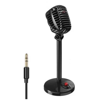 Black USB condenser microphone with adjustable stand for computer recording