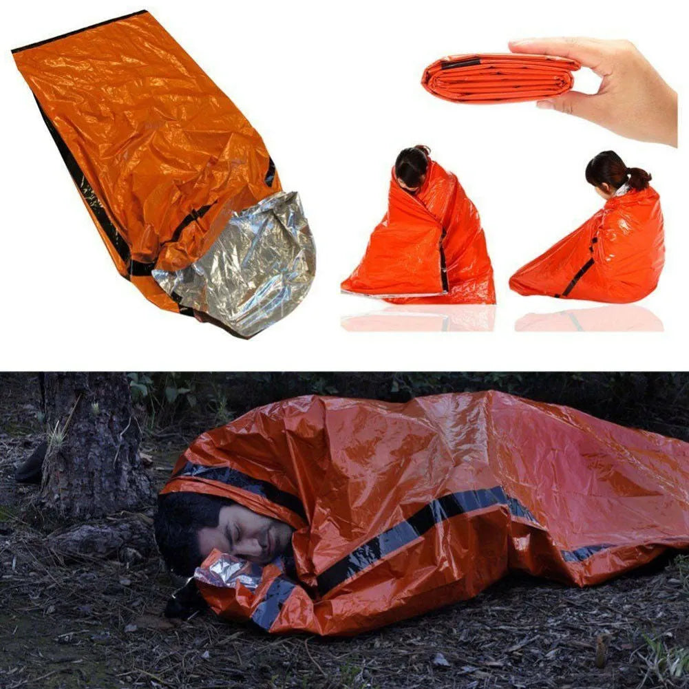 Reusable emergency sleeping bag waterproof PE material 200CM x 90CM for outdoor camping hiking survival