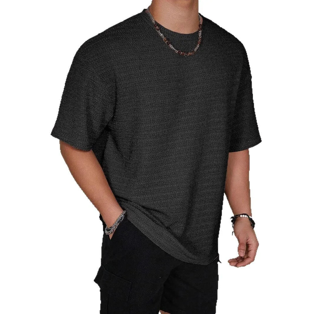 Men's loose fit round neck polyester t-shirt in light blue solid colour