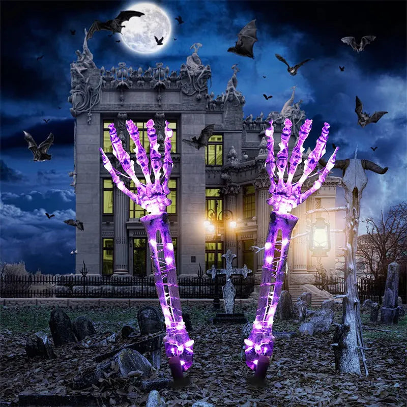 Purple LED skeleton arm hand Halloween stake light for outdoor garden decoration