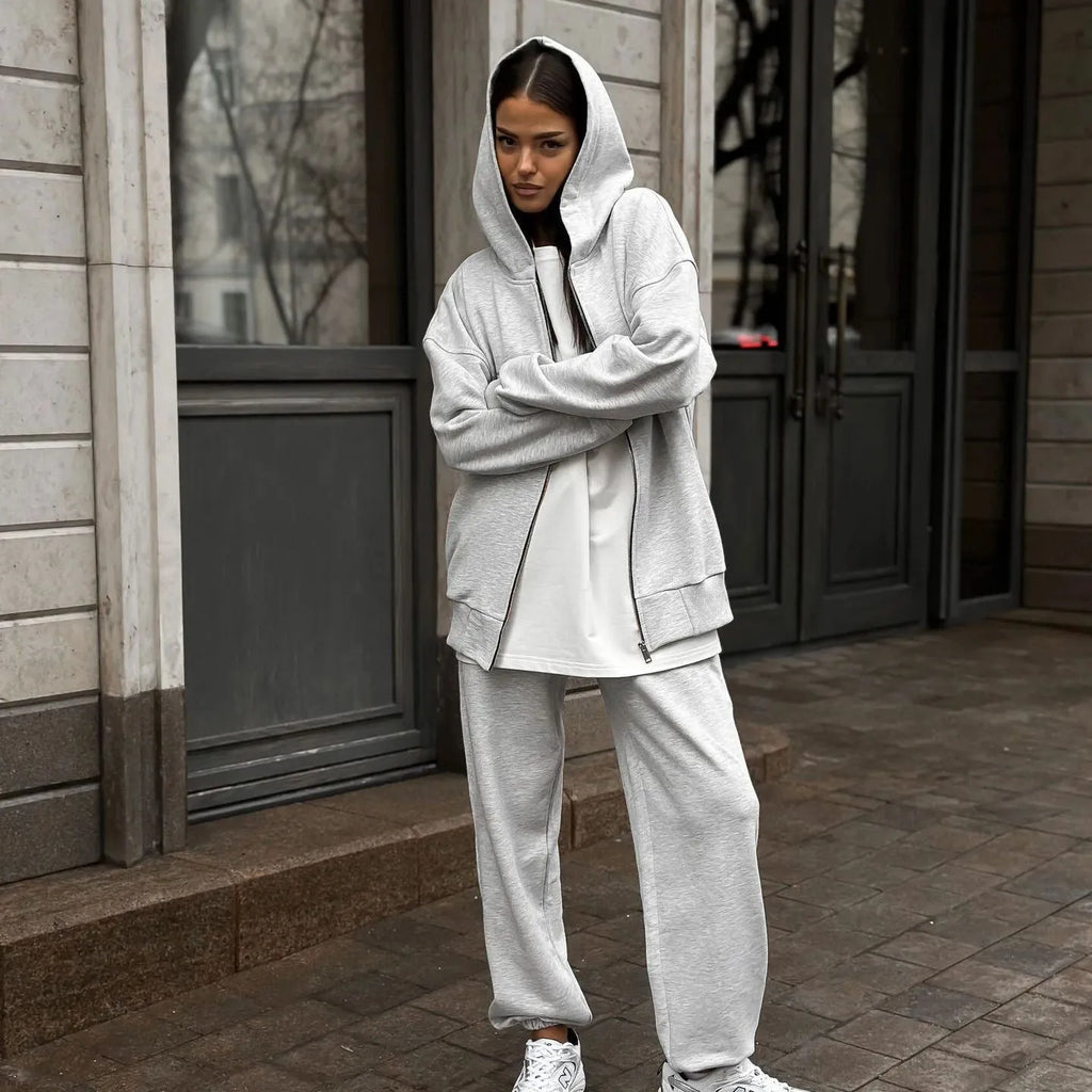 Red loose fit street style coat and trousers two-piece set with long sleeves