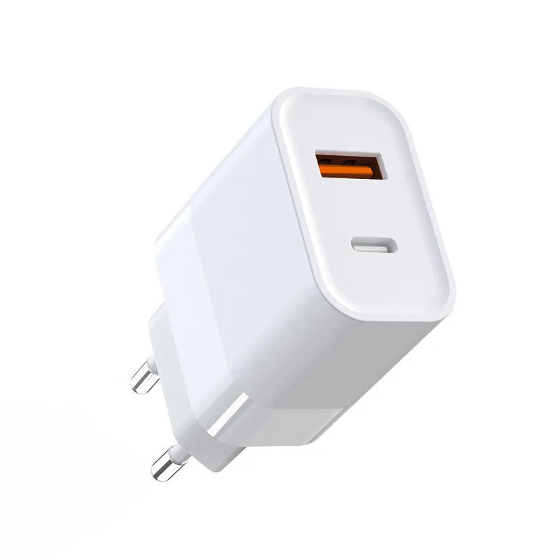 Gallium Nitride 30W charger with European standard plug, dual Type-C ports, white