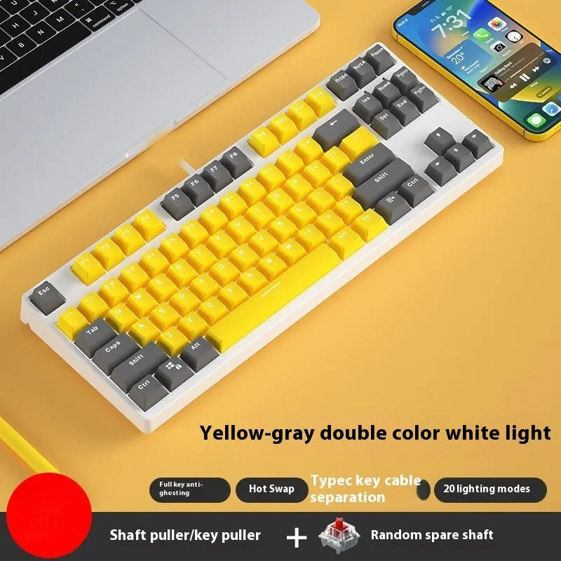 87-key mechanical gaming keyboard with dual-colour keycaps and hot-swappable switches