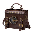 Bronze steampunk industrial retro shoulder bag with metal hardware and square pillow design