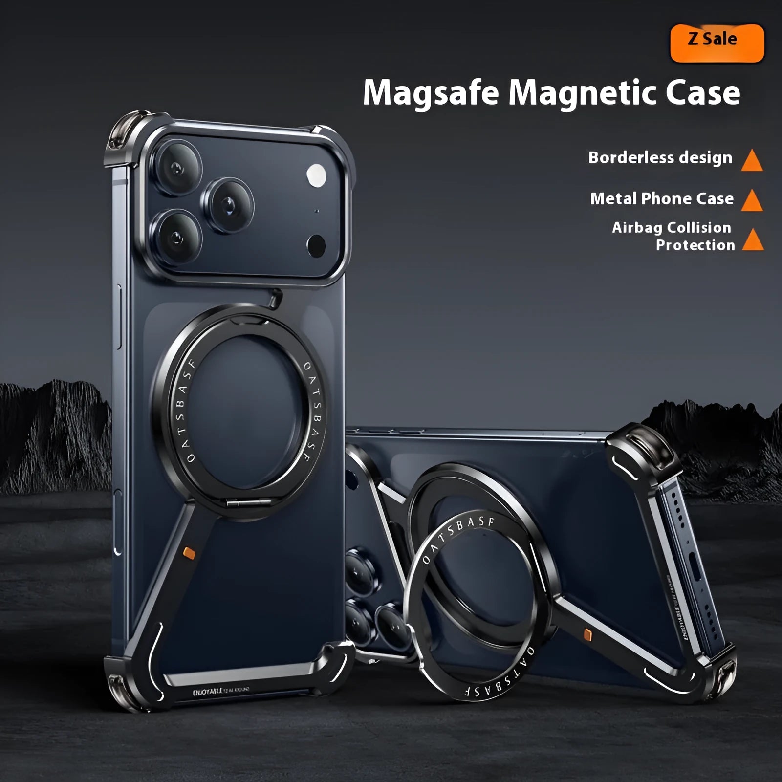 iPhone 17 Pro Max metal phone case with magnetic bracket in electroplated finish