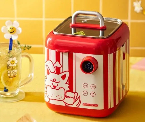 Mini smart electric cooker with ceramic inner pot, black microcrystalline panel and LCD display on countertop