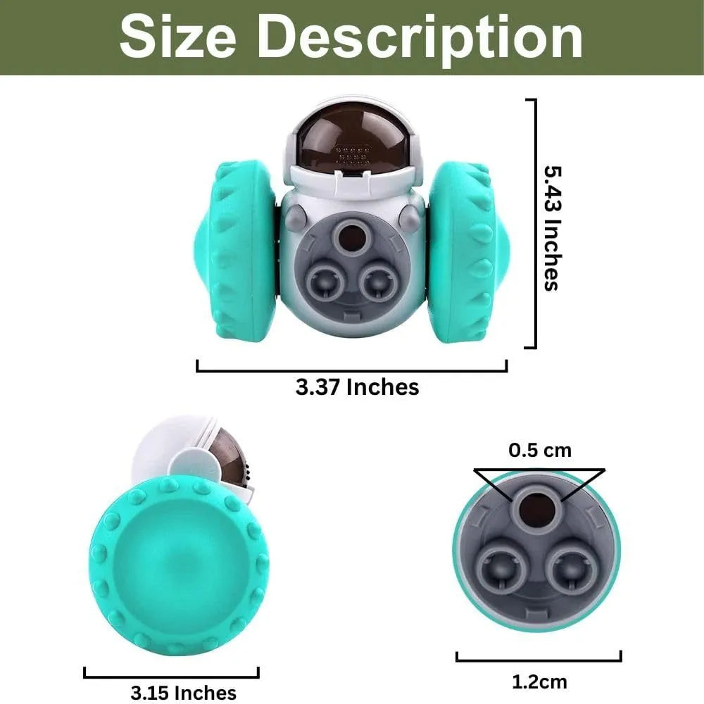 Interactive dog treat dispenser toy for small breeds in various colours with tumbler design