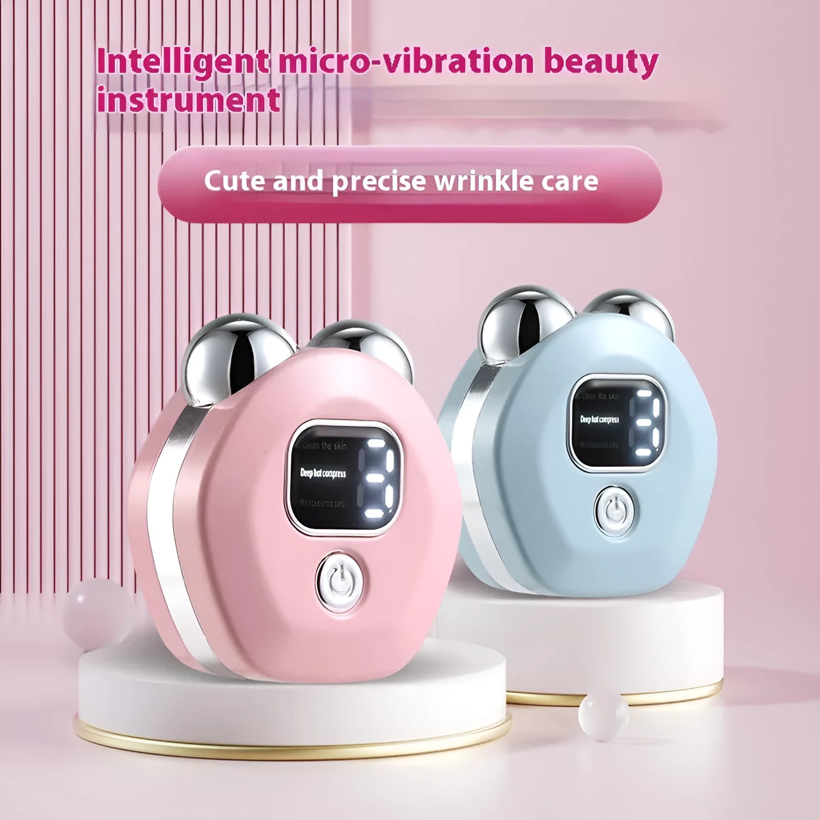 Portable white micro current facial massager with hot compress and double rollers for skin rejuvenation