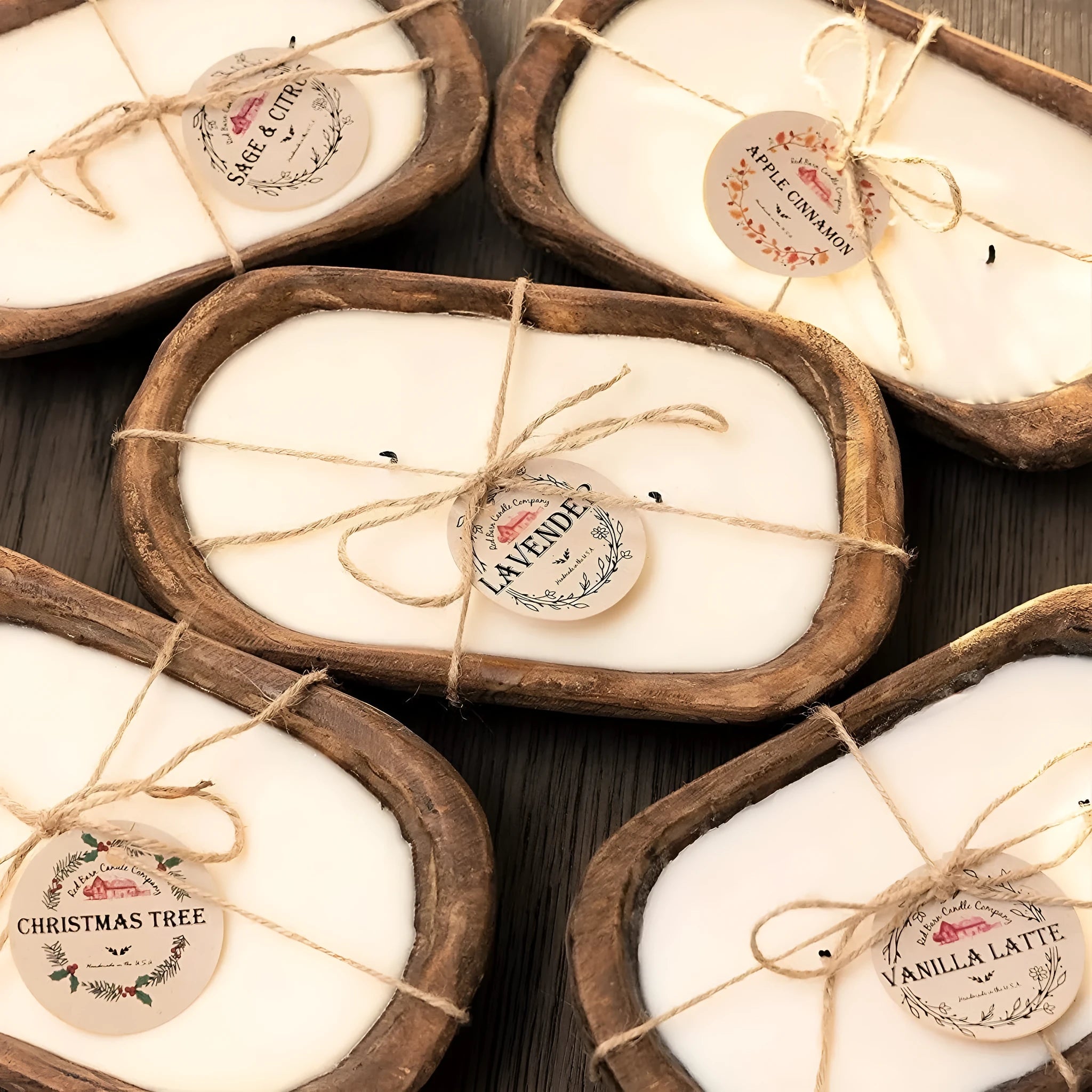 Wooden basin soy wax aromatherapy candle with triple wick and lavender scent option