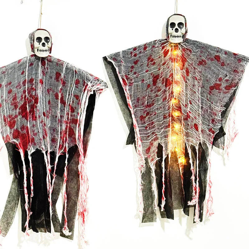 Halloween decoration blood-dyed luminous skull hanging ghost ornament for outdoor display