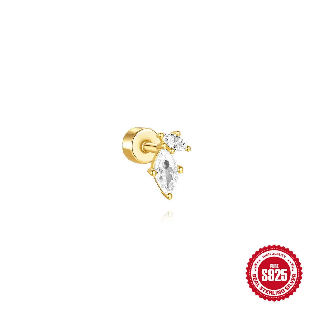 S925 sterling silver flat column thread geometric ear bone stud in a gold tone finish.