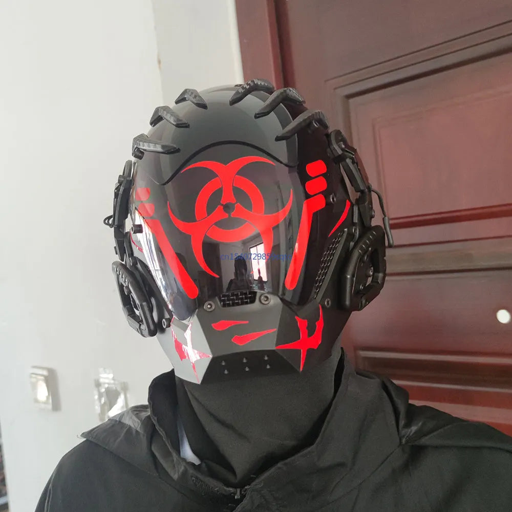 Black Bioweapon tech-style full face prop mask helmet for costumes.