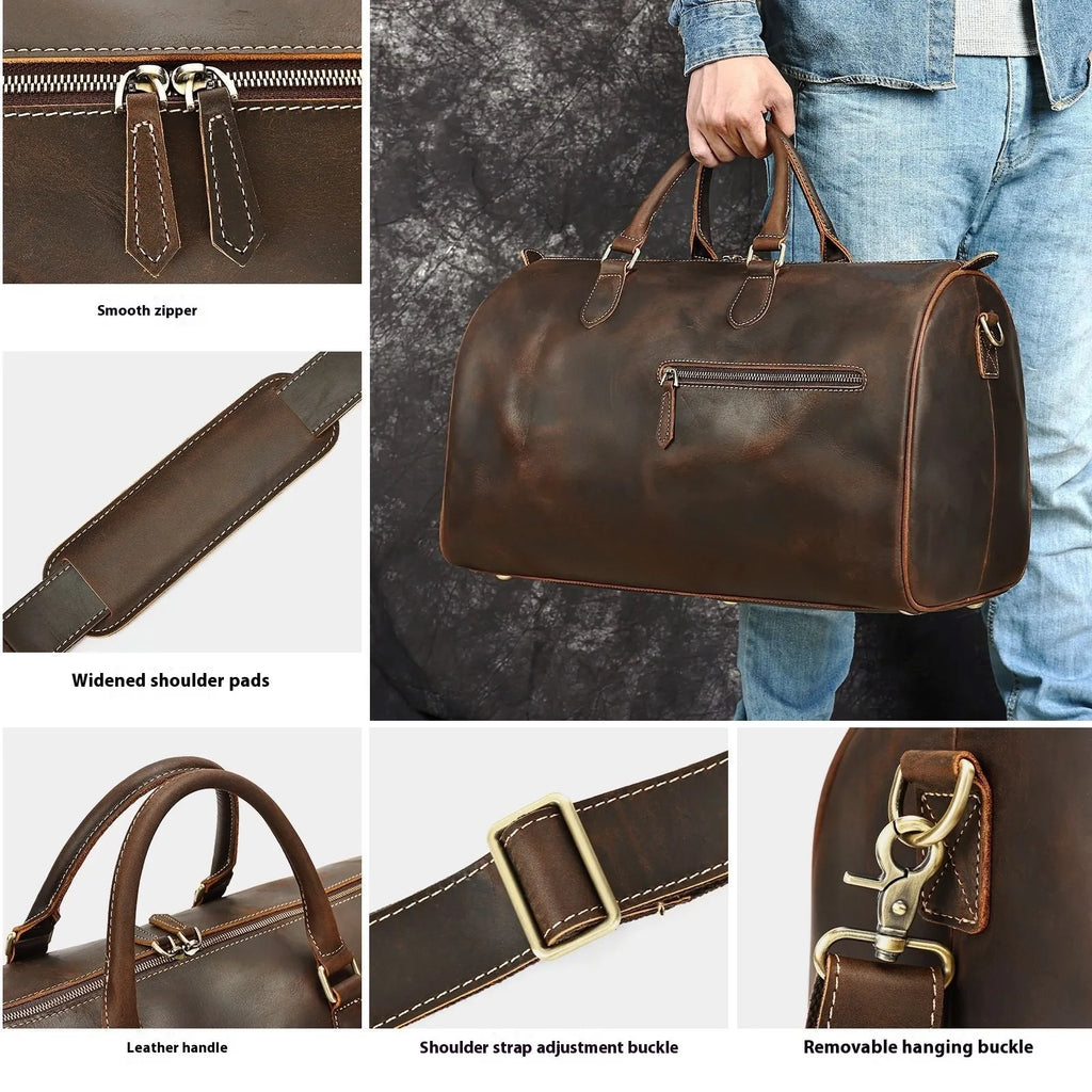 Men's genuine leather crossbody bag in vintage design with large capacity dimensions
