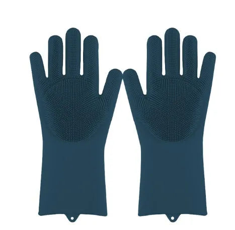 Silicone cleaning gloves with textured scrubbing surface in assorted colours
