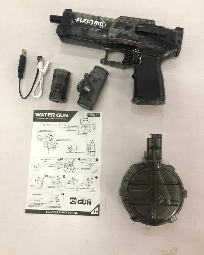 Fire Rat Electric Water Pistol showing black design with cool light effects