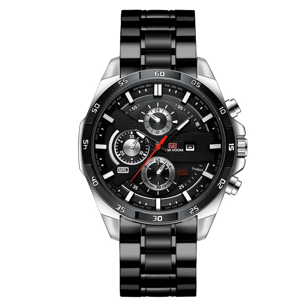Men's casual quartz watch with waterproof construction and calendar function in multiple colour options