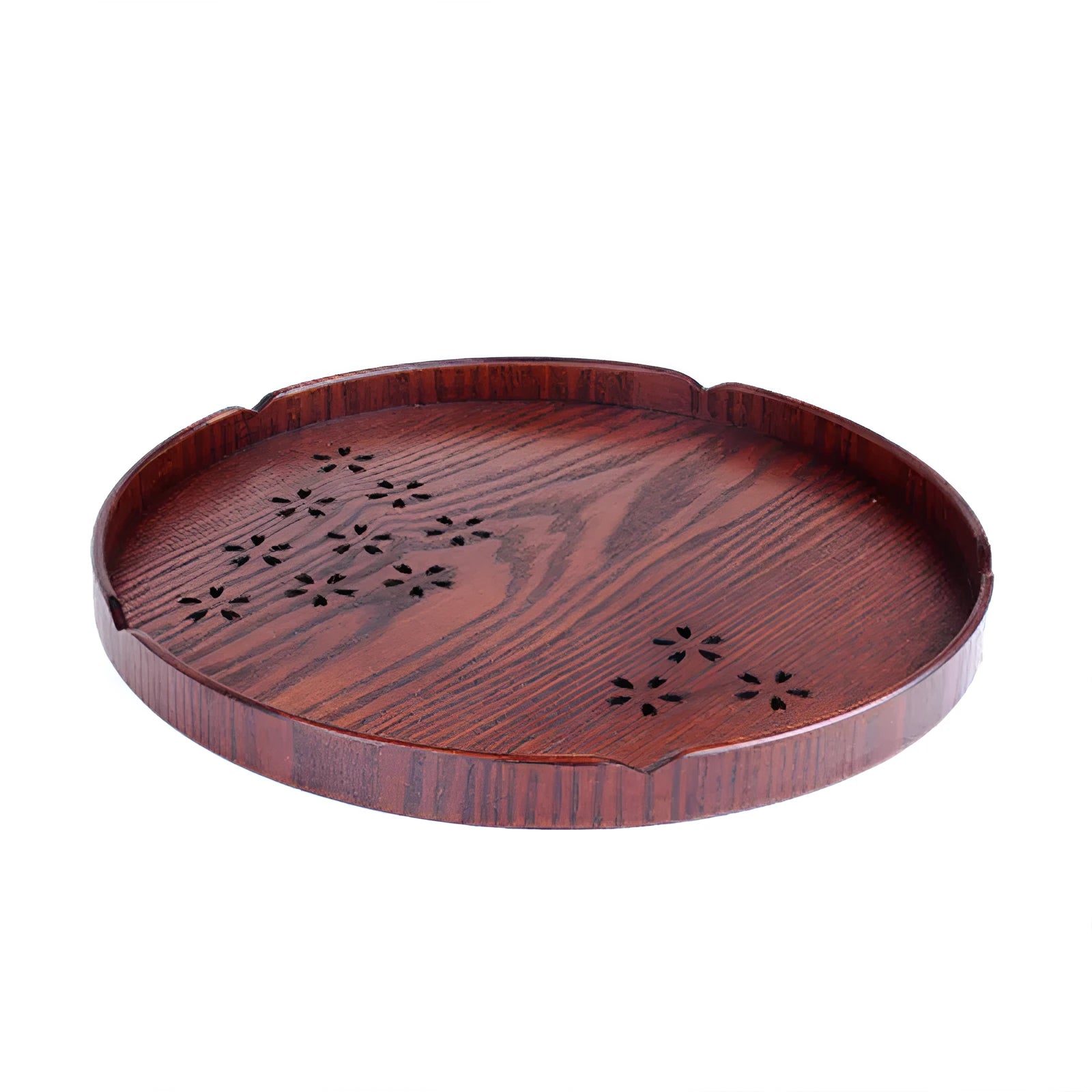 30cm wooden shallow plate with hollow cherry blossom Sakura design for serving desserts.