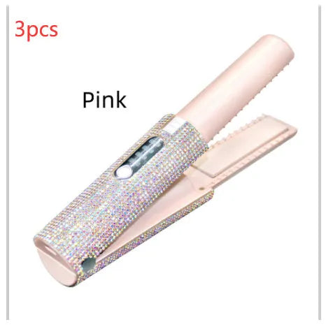 2-in-1 electric USB hair straightening brush with ceramic coating in green