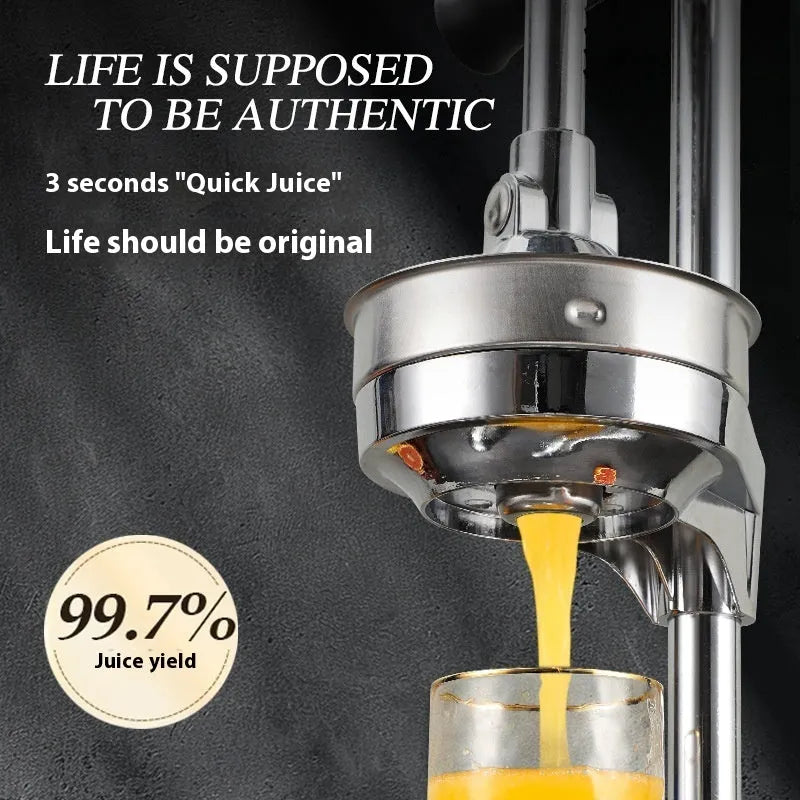 Vertical stainless steel manual juicer with zinc alloy base in choice of colours with pointed, flat or double head options