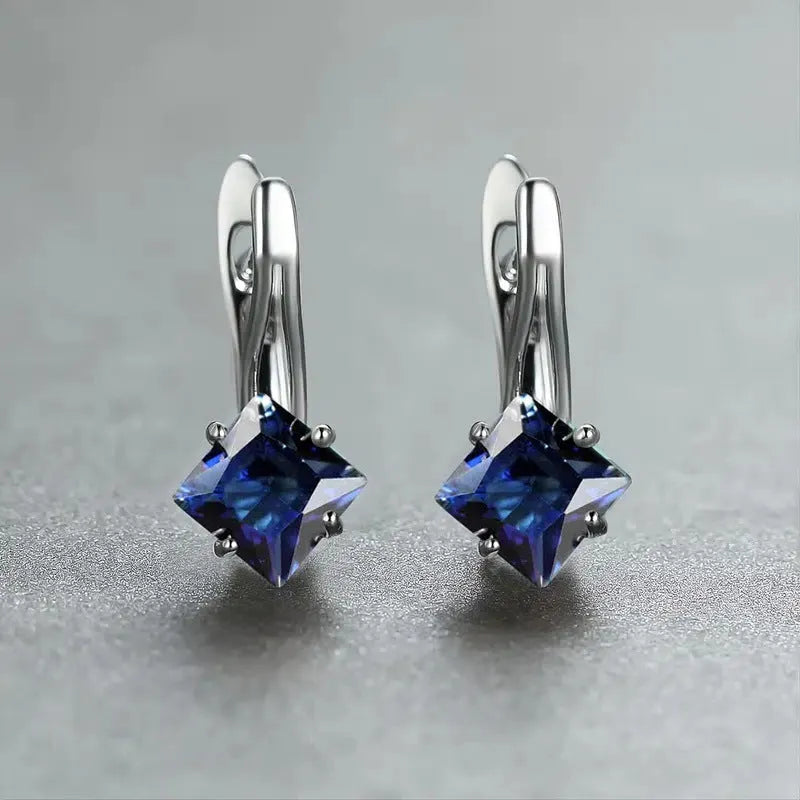 Copper women's earrings with diamond design and zircon inlay in blue, green, and colour options