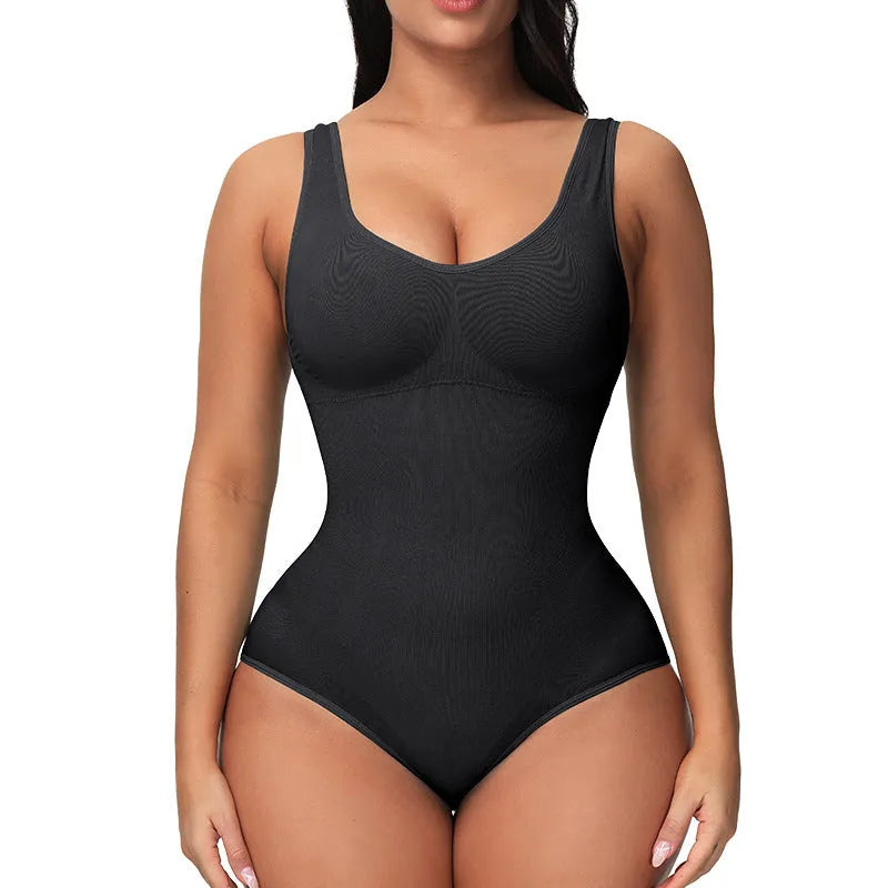 Nylon seamless corset bodysuit for waist support in green, black, beige, apricot or brown colours