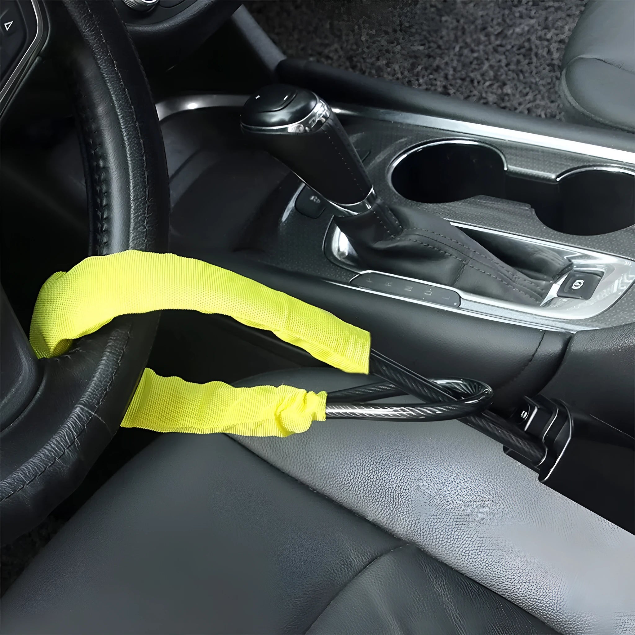 Red car steering wheel lock with wire rope security cable for General Motors vehicles