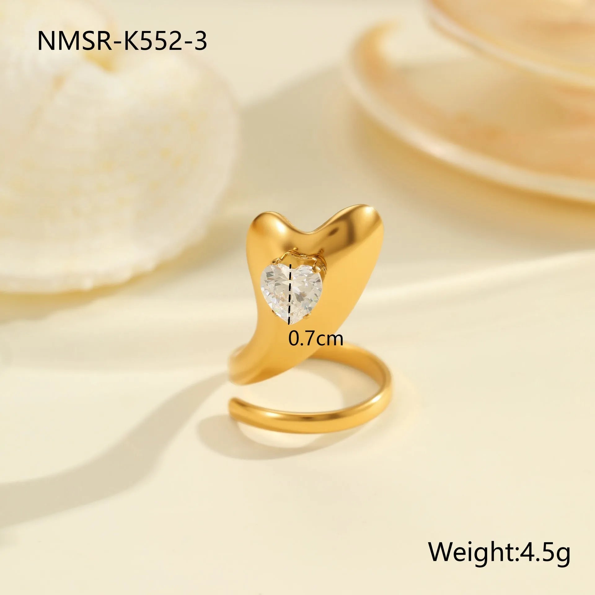 Geometric stainless steel women's ring with adjustable open mouth design and zircon details