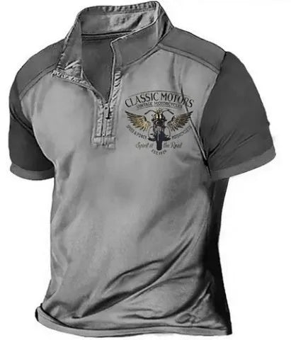 Golf polo shirt with 3D printed design on polyester bird eye fabric in loose fit pullover style
