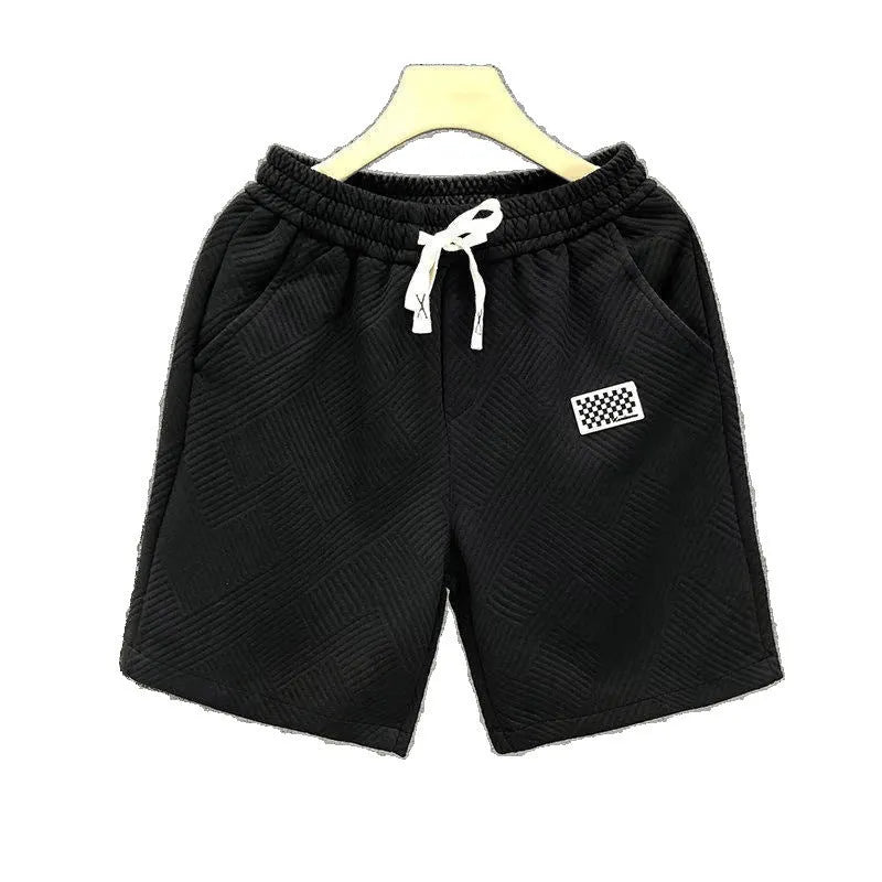 Men's casual sports shorts in black, green, or white with American style cut and micro-elastic polyester fabric