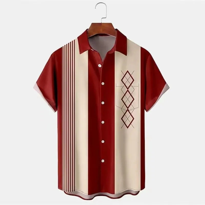 Men's slim fit short sleeve shirt with 3D printed flower pattern in polyester fabric