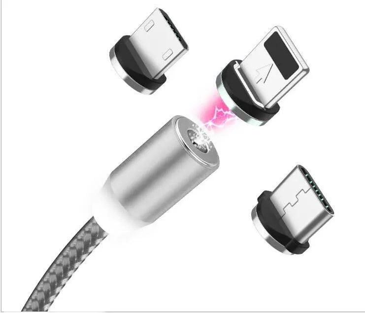1 metre cotton braided magnetic charging cable with LED light and aluminium connectors