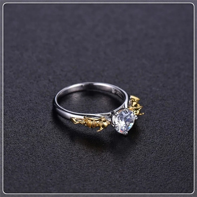 Black gold copper crown ring with crystal detail for cosplay and festival wear.