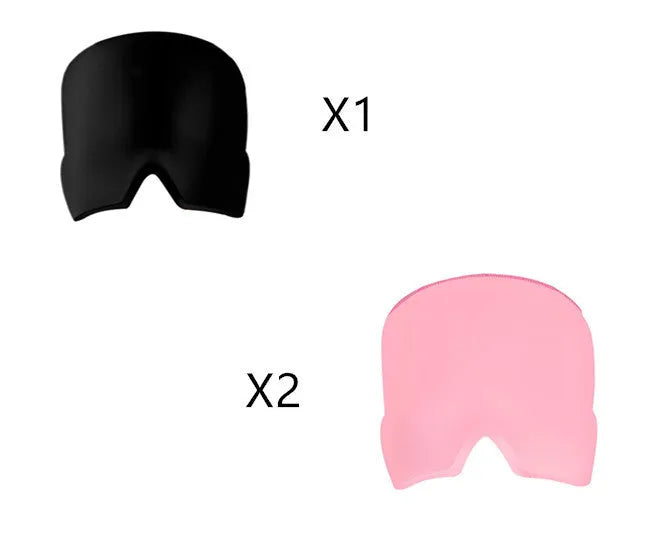 Cold therapy gel eye mask for headache relief in black colour on forehead