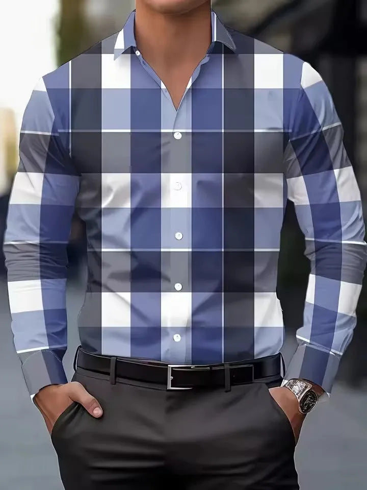 Men's striped long sleeve shirt with a button lapel collar in a choice of colours.