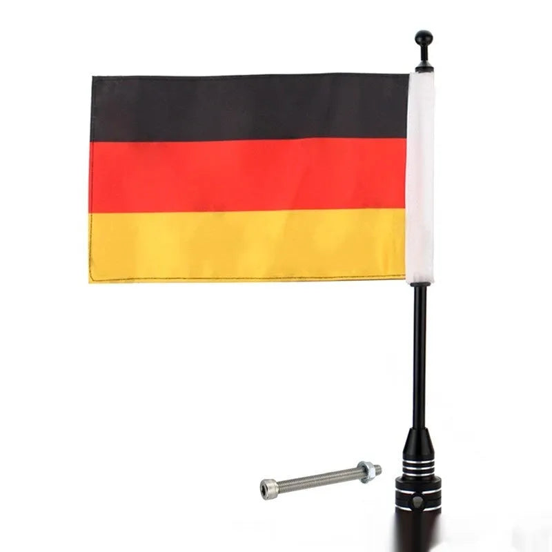 Tail box flagpole for vehicle luggage rack mounting in black or silver electroplated finish