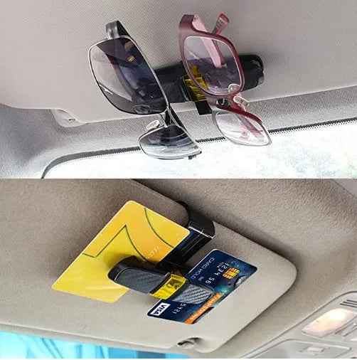 Car sun visor sunglasses clip with double clip carbon fibre finish and 180 degree rotation in silver