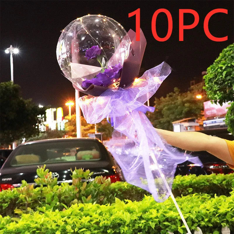 Transparent LED luminous DIY balloon rose bouquet with integrated lights for decoration.
