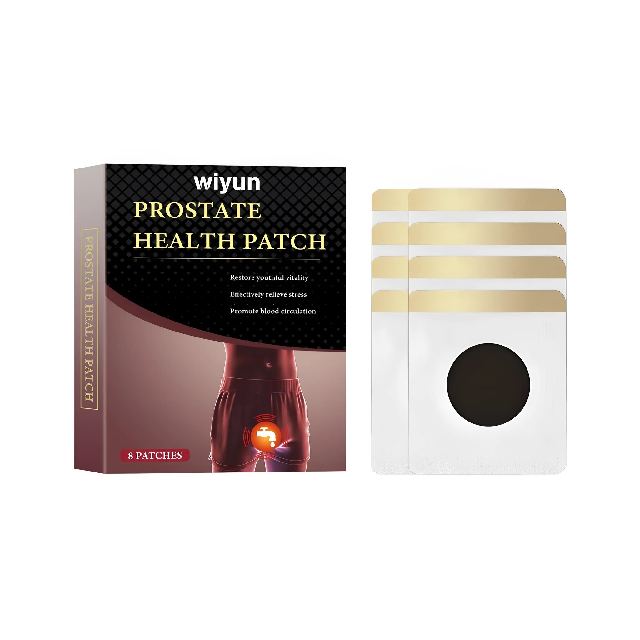 Pack of eight men's herbal prostate patches containing wormwood and ginseng.