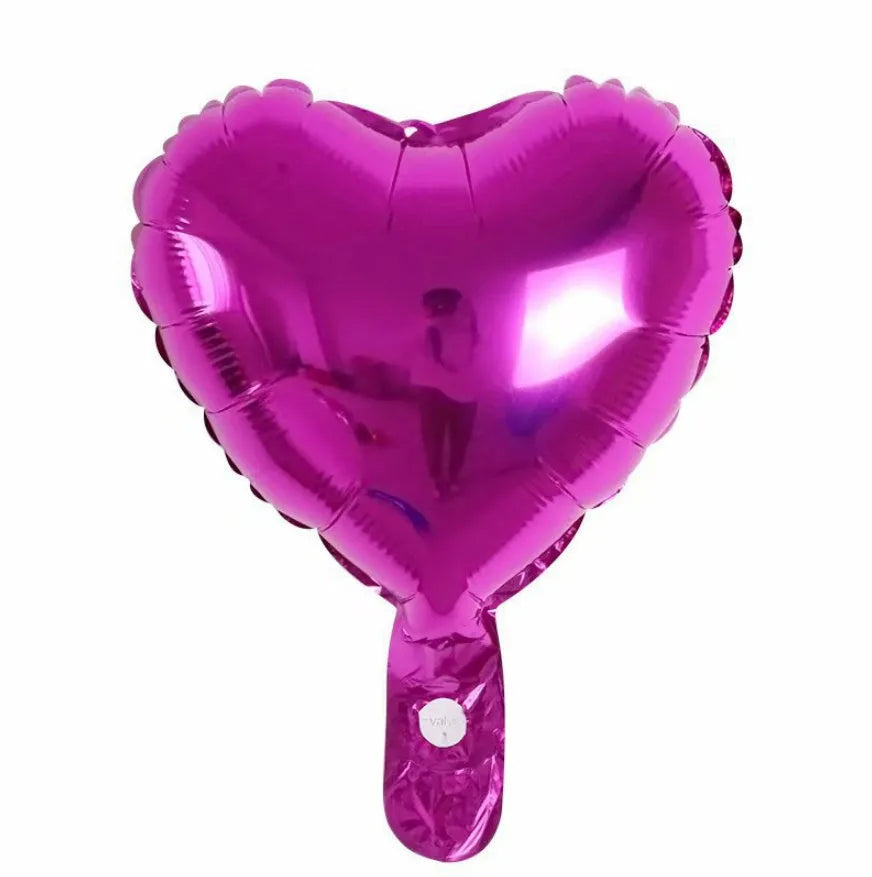 Five peach heart-shaped aluminium balloons with metallic red finish for party decoration