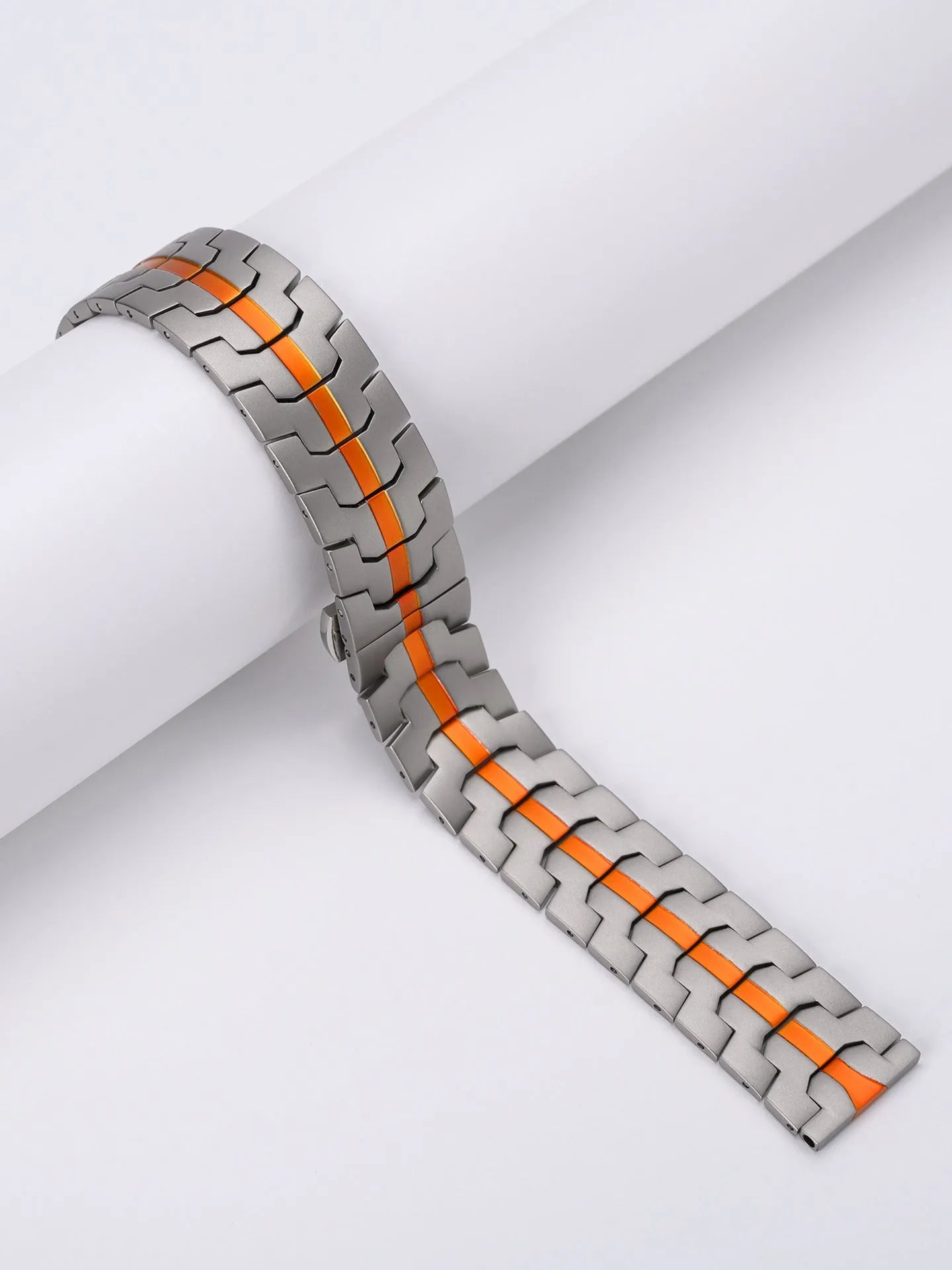 Stainless steel watch band for Samsung Galaxy Watch showing silver and black colour options with universal lug connectors