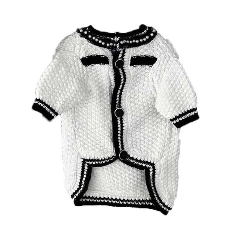 Korean style dog sweater with pearl collar in black or white colour options