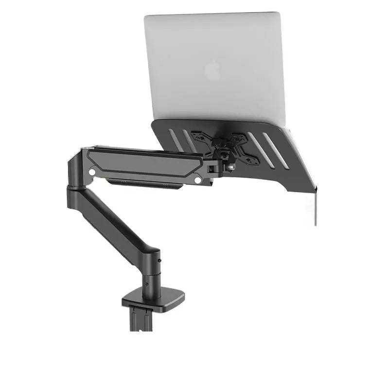 Aluminium alloy laptop support with suspended cooling and mechanical arm base on a desk