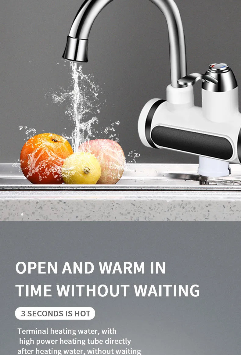 White electric instant water heater for kitchen taps with digital temperature display