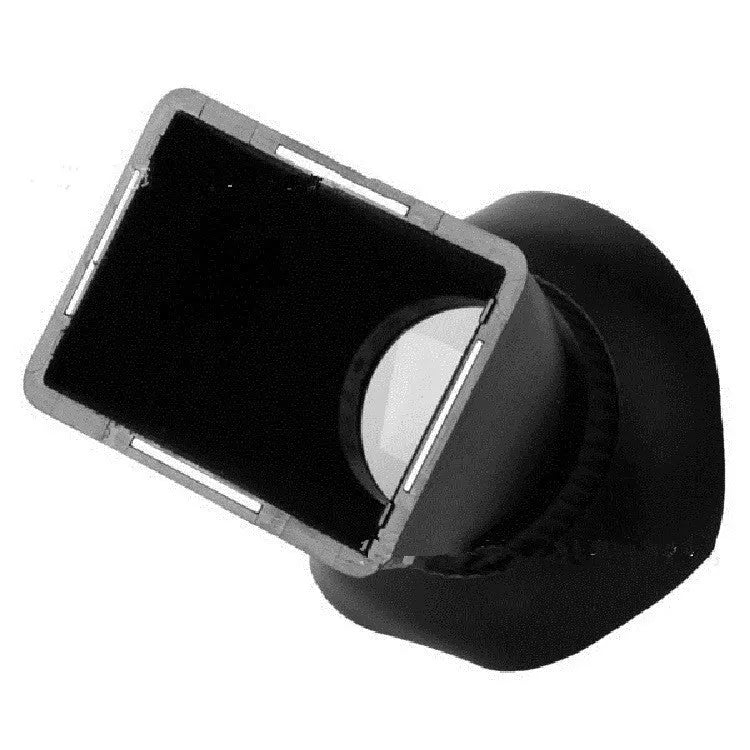 Black magnetic camera LCD viewfinder amplifier attached to a DSLR, showing 2.8x screen magnification.
