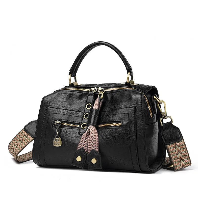 Women's soft PU crossbody bag in horizontal square shape with sandwich pocket
