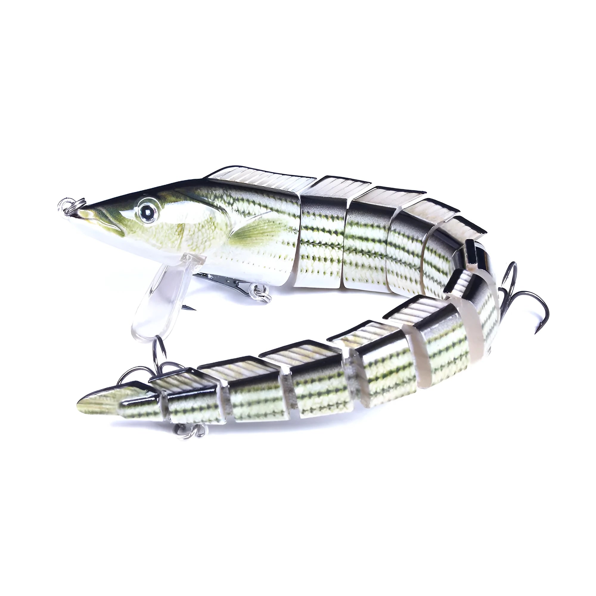 Multi-section simulated loach fishing lure measuring 23cm with a #2 hook, shown in one of five available colour options.
