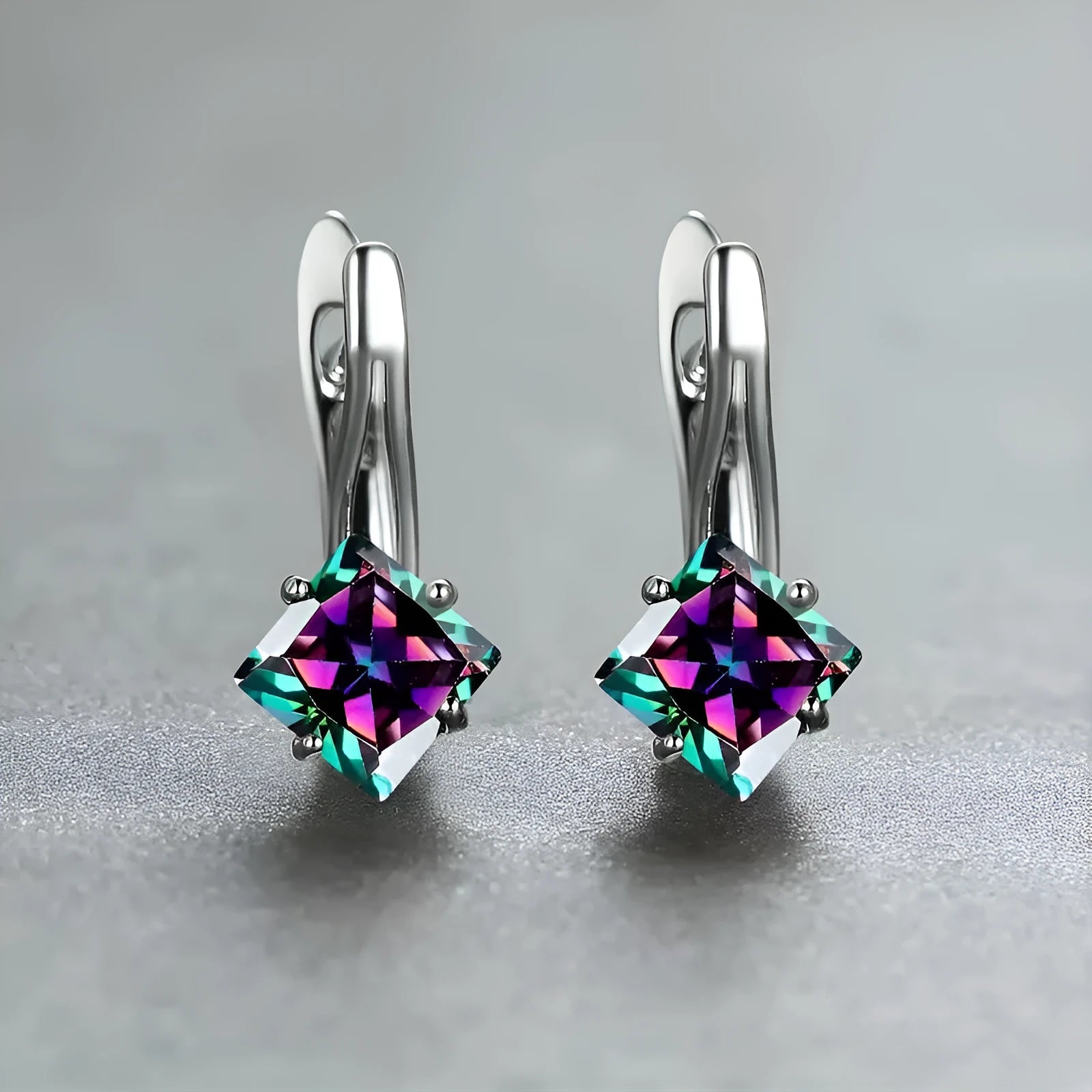 Copper women's earrings with diamond design and zircon inlay in blue, green, and colour options
